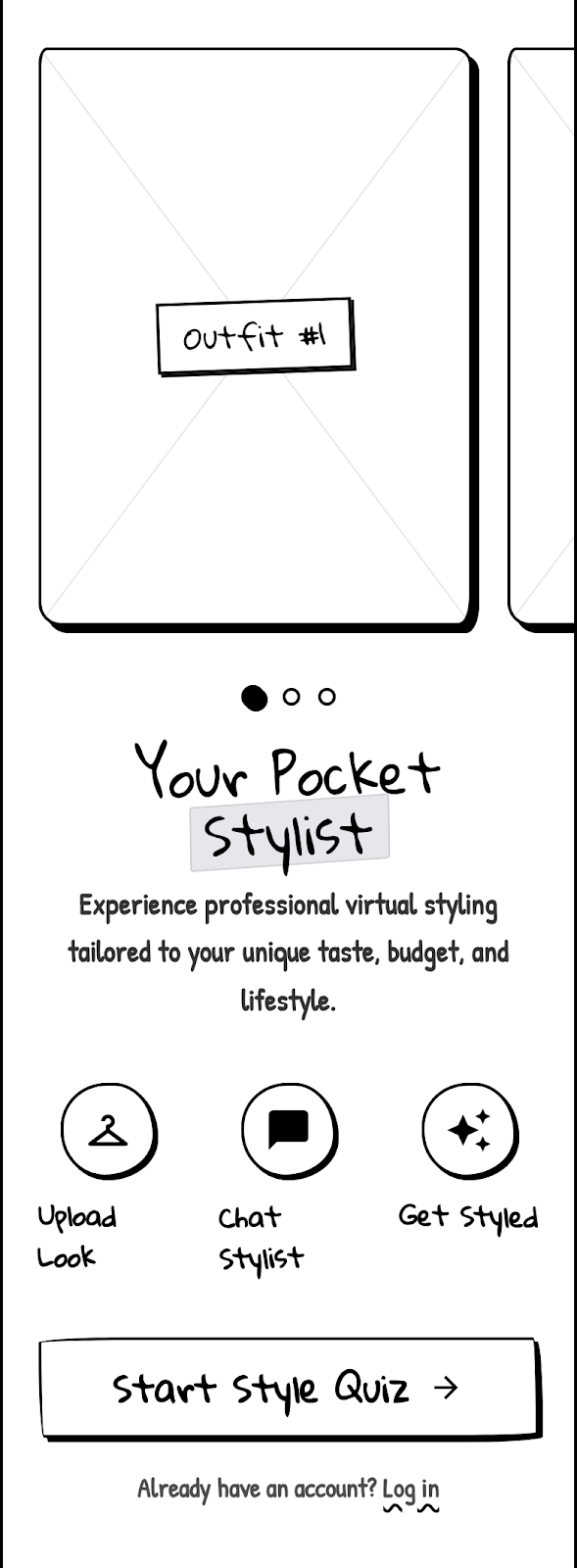 Mobile interface wireframes displayed on a desk with design tools